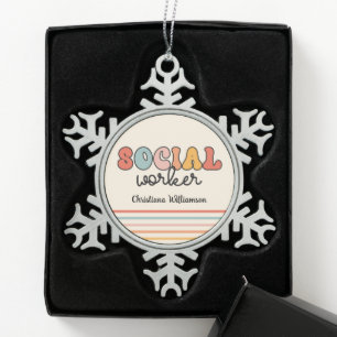Personalized Retro Social Worker Snowflake Pewter Christmas Ornament