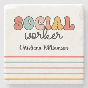 Personalized Retro Social Worker Stone Coaster