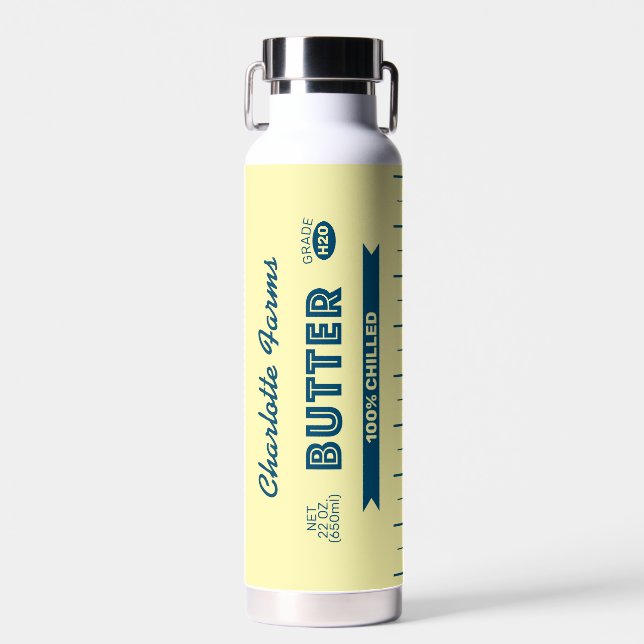 Personalized Retro Stick of Butter Yellow Water Bottle (Front)