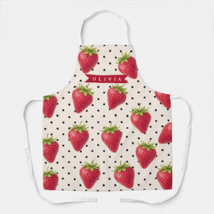 Personalized Retro Strawberry Polka Dot Vintage Apron