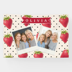 Personalized Retro Strawberry Polka Dot Vintage Banner