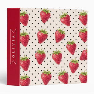 Personalized Retro Strawberry Polka Dot Vintage Binder