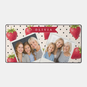 Personalized Retro Strawberry Polka Dot Vintage Desk Mat