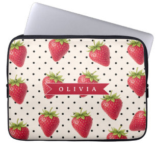 Personalized Retro Strawberry Polka Dot Vintage Laptop Sleeve