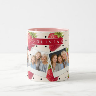 Personalized Retro Strawberry Polka Dot Vintage Two-Tone Coffee Mug