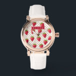 Personalized Retro Strawberry Polka Dot Vintage Watch<br><div class="desc">Strawberries are one of those happy, classic designs that instantly make people smile. This customized retro strawberry collection creates a style that is both nostalgic and modern by fusing a soft, traditional polka dot background with amusing vintage charm. Sweet, colorful strawberries are strewn throughout a delicate dotted pattern in this...</div>
