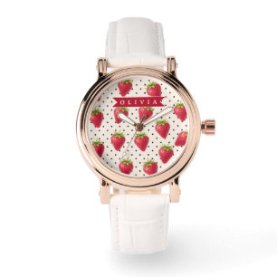 Personalized Retro Strawberry Polka Dot Vintage Watch