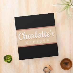 Personalized Retro Stripe Beige Black Recipe Binder