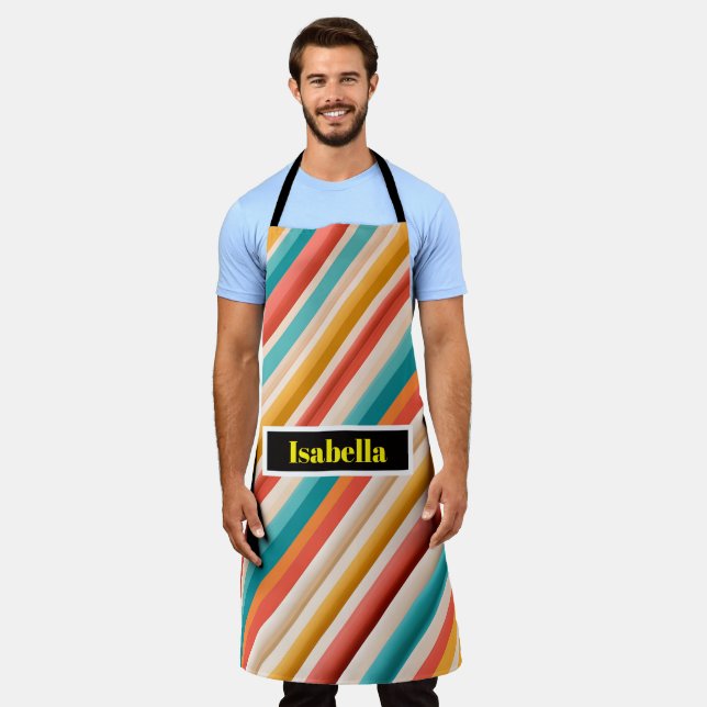Personalized Retro Striped All-Over Apron  (Worn)