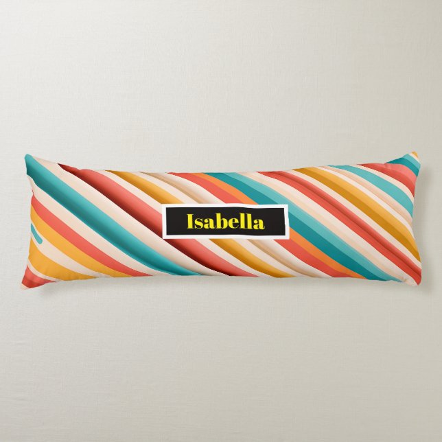 Personalized Retro Striped Body Pillow | Colourful (Front)