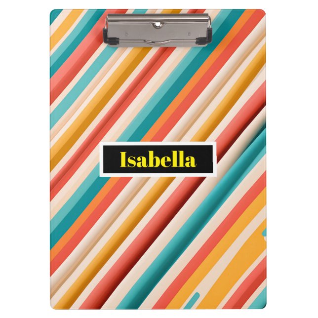 Personalized Retro Striped Clipboard | Colourful  (Front)