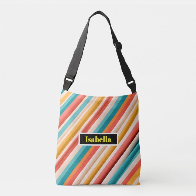 Personalized Retro Striped Cross-Body Bag (Front)