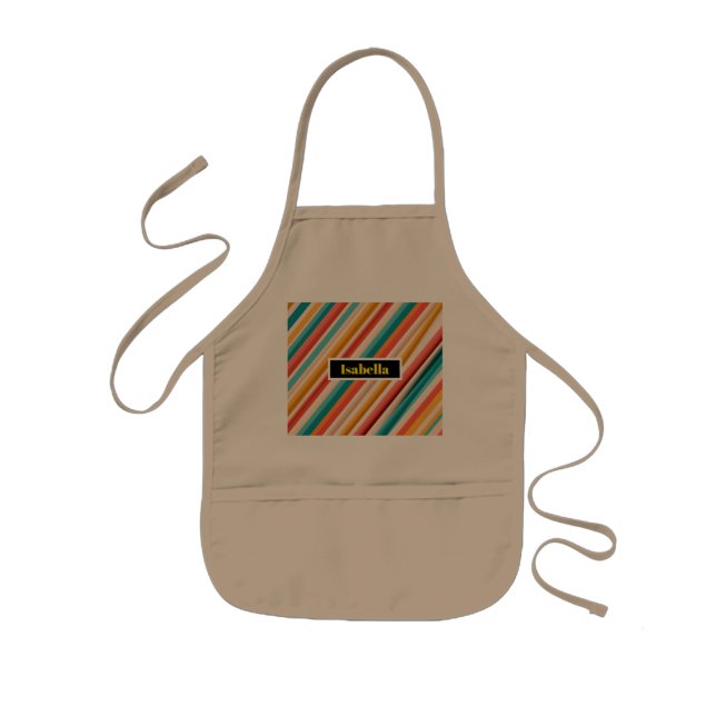 Personalized Retro Striped Kids’ Apron | Colourful (Front)