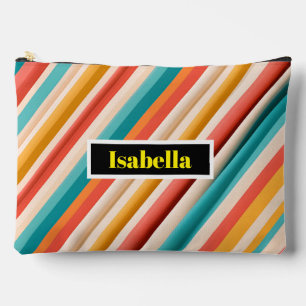 Personalized Retro Striped Large Accessory Pouch
