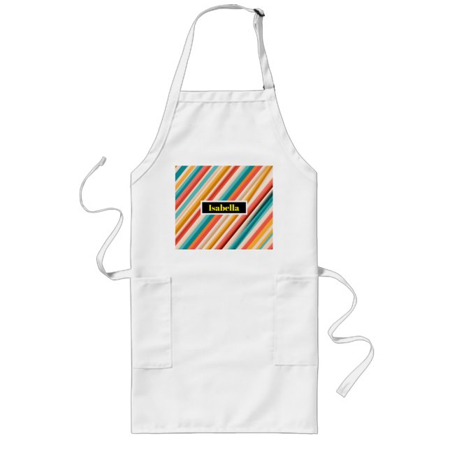 Personalized Retro Striped Long Apron | Colourful  (Front)