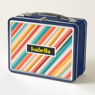 Personalized Retro Striped Metal Lunch Box