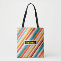 Personalized Retro Striped Shoulder Tote