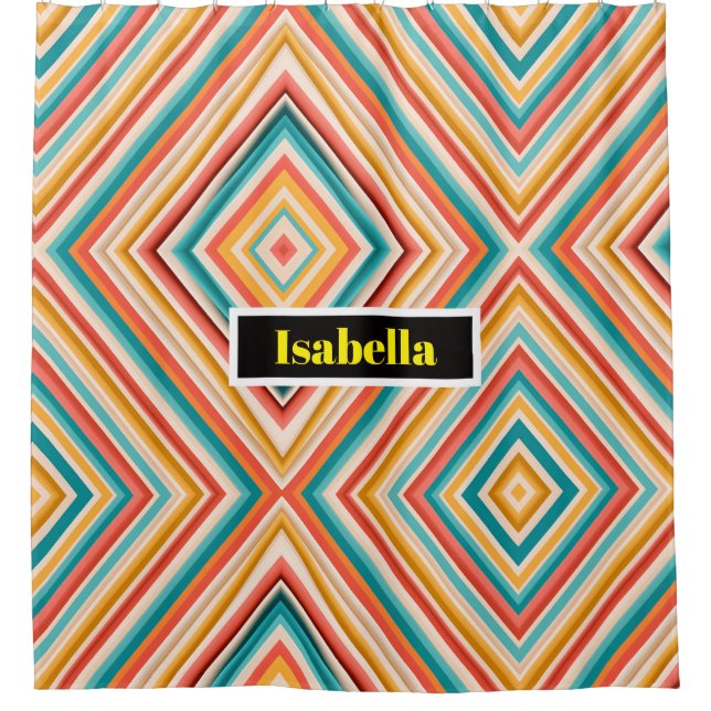 Personalized Retro Striped Shower Curtain (Front)