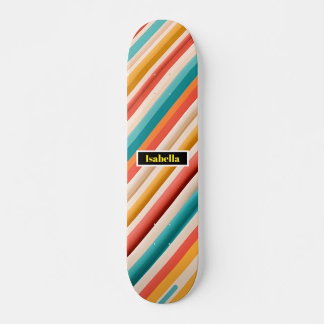 Personalized Retro Striped Skateboard | Colourful  (Front)
