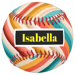 Personalized Retro Striped Softball Colourful