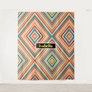Personalized Retro Striped Tapestry Colourful
