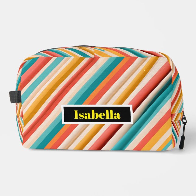 Personalized Retro Striped Toiletry Bag | Colourfu (Front)