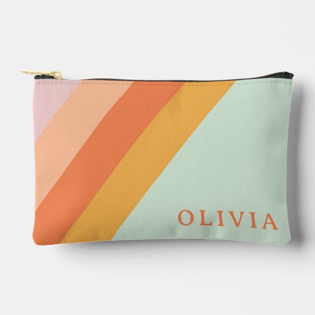 Personalized Retro Stripes Mint Peach Pastel Accessory Pouch (Front)