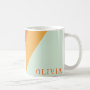 Personalized Retro Stripes Mint Peach Pastel Coffee Mug