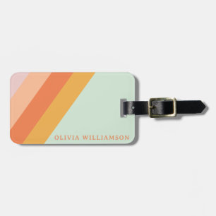Personalized Retro Stripes Mint Peach Pastel Luggage Tag