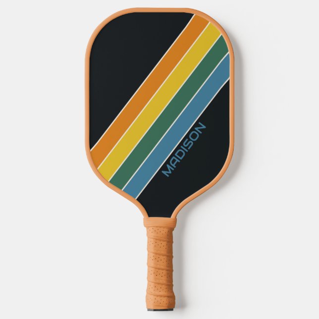 Personalized Retro Stripes Pickleball Paddle (Front)
