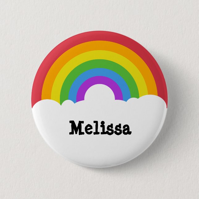 Personalized Retro Style Round Rainbow and Clouds 2 Inch Round Button (Front)
