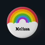 Personalized Retro Style Round Rainbow and Clouds 2 Inch Round Button<br><div class="desc">Add your own name or a custom message to create your own unique pin or button. This round button features a simple retro style rainbow illustration in bright colours with white clouds below. Your name or other text appears in black lettering against the white clouds.</div>