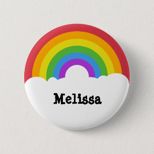 Personalized Retro Style Round Rainbow and Clouds 2 Inch Round Button