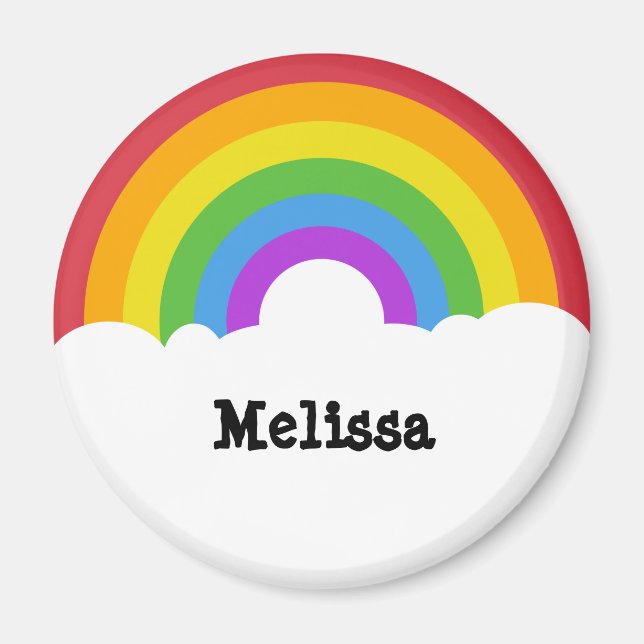 Personalized Retro Style Round Rainbow Magnet (Front)