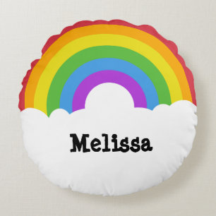 Personalized Retro Style Round Rainbow Pillow