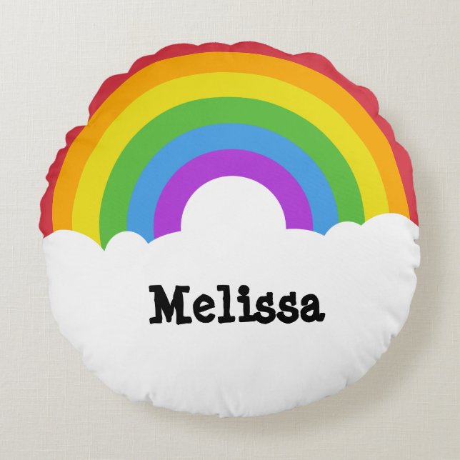 Personalized Retro Style Round Rainbow Pillow (Front)