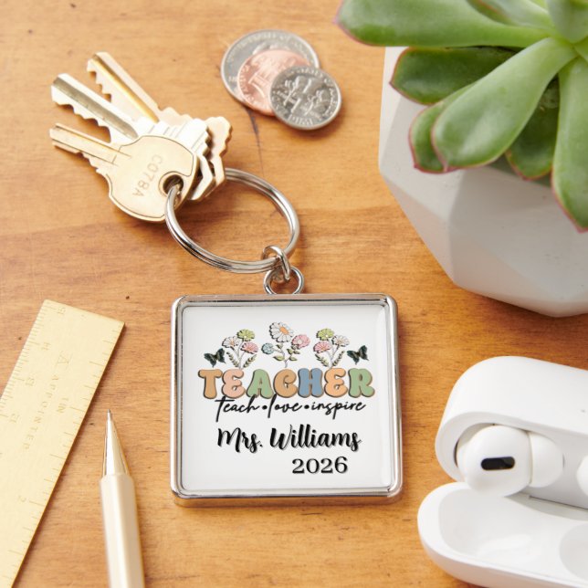Personalized Retro Style Teacher Keychain (Desk)