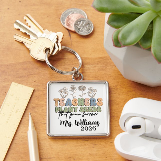 Personalized Retro Style Teacher Keychain (Desk)