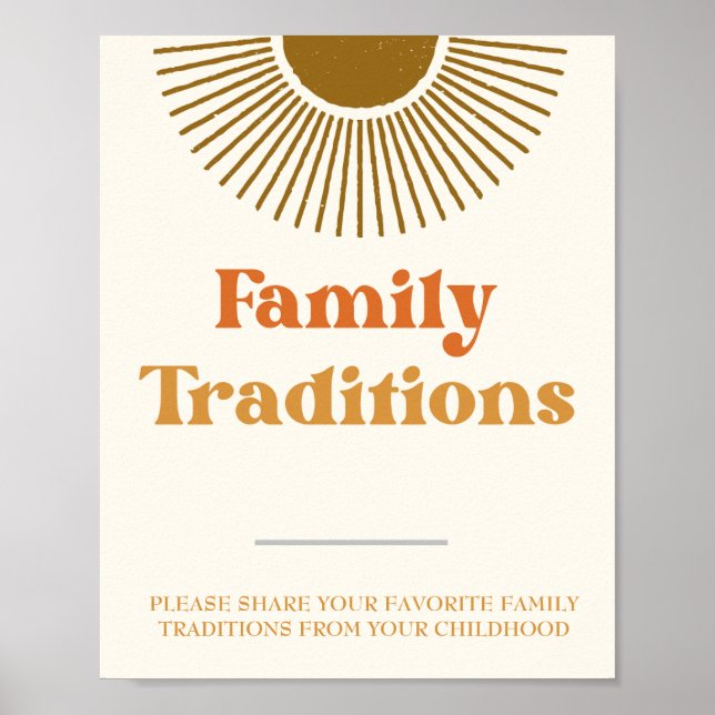 Personalized Retro Sun Family Traditions Sign  (Front)