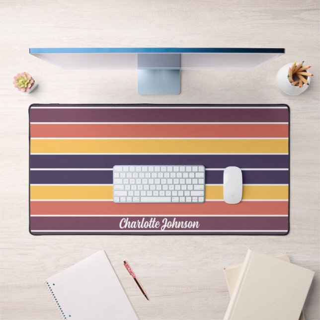 Personalized Retro Sunset Lines Desk Mat (Office 1)