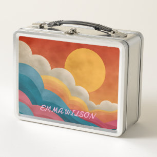 Personalized Retro Sunset Lunch Box Custom Name