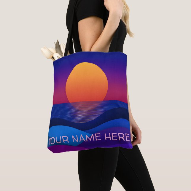 Personalized Retro Sunset Tote Bag | Custom Name (Close Up)