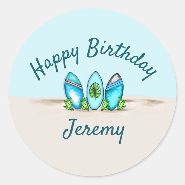 Personalized Retro Surfboards Classic Round Sticker (Front)