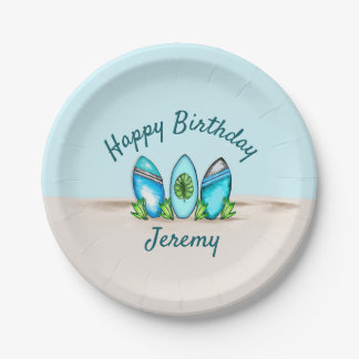 Personalized Retro Surfboards Paper Plate