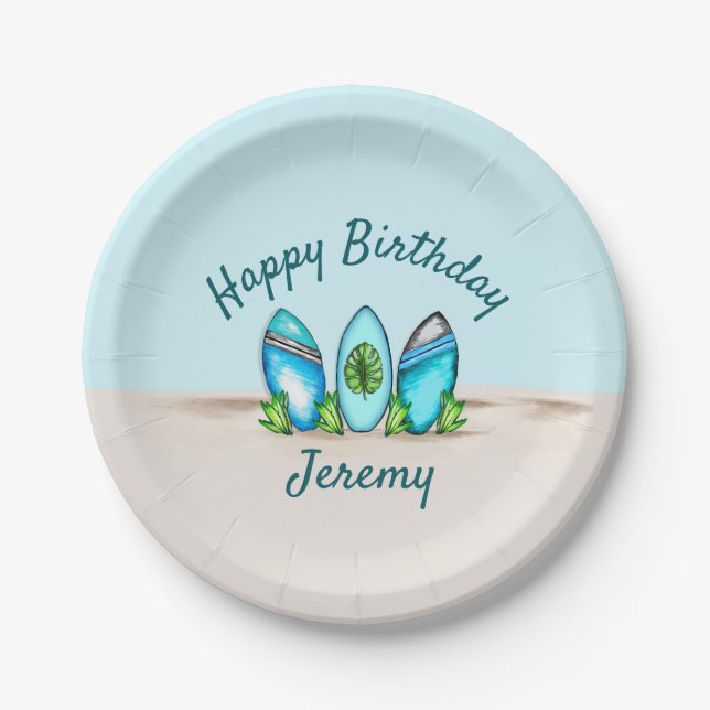 Personalized Retro Surfboards Paper Plate (Front)