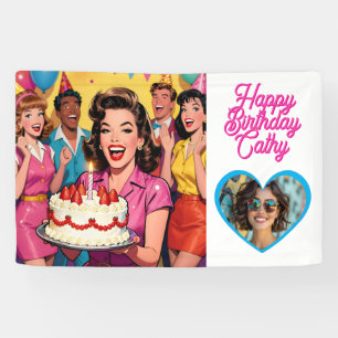 Personalized Retro Surprise Birthday Party Photo Banner