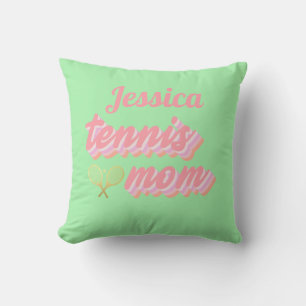Personalized Retro Tennis Mom Text Rackets Pastel Throw Pillow