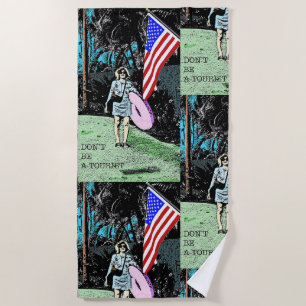Personalized Retro Travel Poster Beach Towel