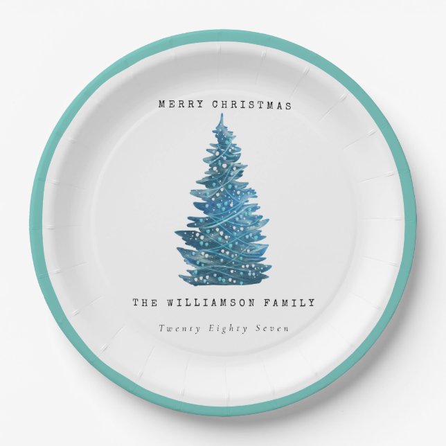 PERSONALIZED RETRO VINTAGE CHRISTMAS TREE PAPER PLATE (Front)