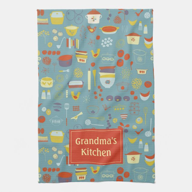 Personalized Retro Vintage Cooking Pattern Kitchen Towel (Vertical)